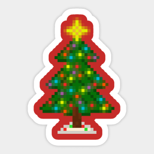 Pixel Christmas Tree with Glowing Lights (Red) Sticker